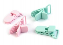 2 Hosenträgerclips Schnullerclips Plastik pastell